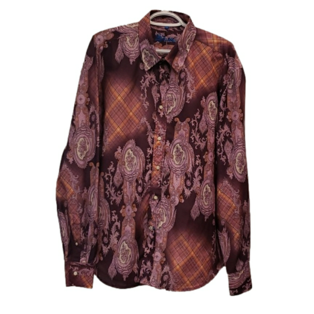 STUDIO Shirt Men's Purple Lightweight 100% Cotton Paisley Long Sleeve Size